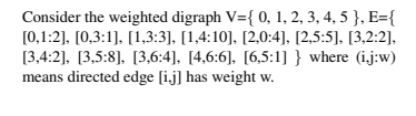 Show work Consider the weighted digraph V={0, 1, 2, 3, 4, 5