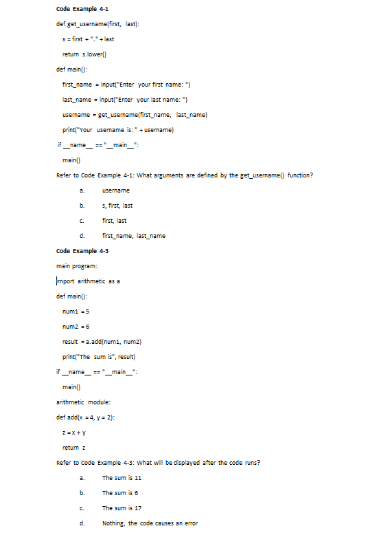  Code Example 4-1 def get_username[first, last s first + + last