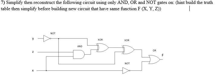 7) Simplify then reconstruct the following circuit using only AND, OR