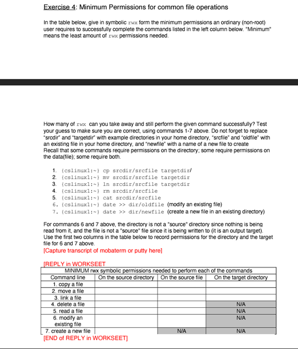  Exercise 4: Minimum Permissions for common file operations In the table