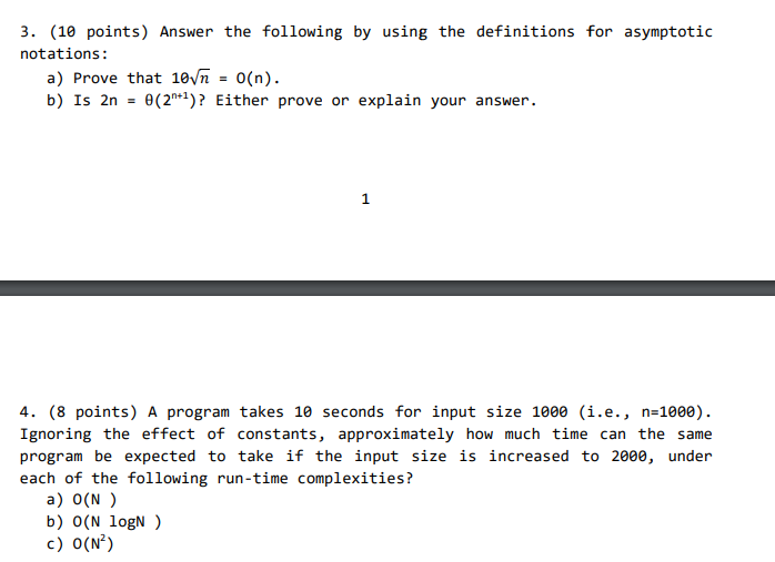  3. (10 points) Answer the following by using the definitions for