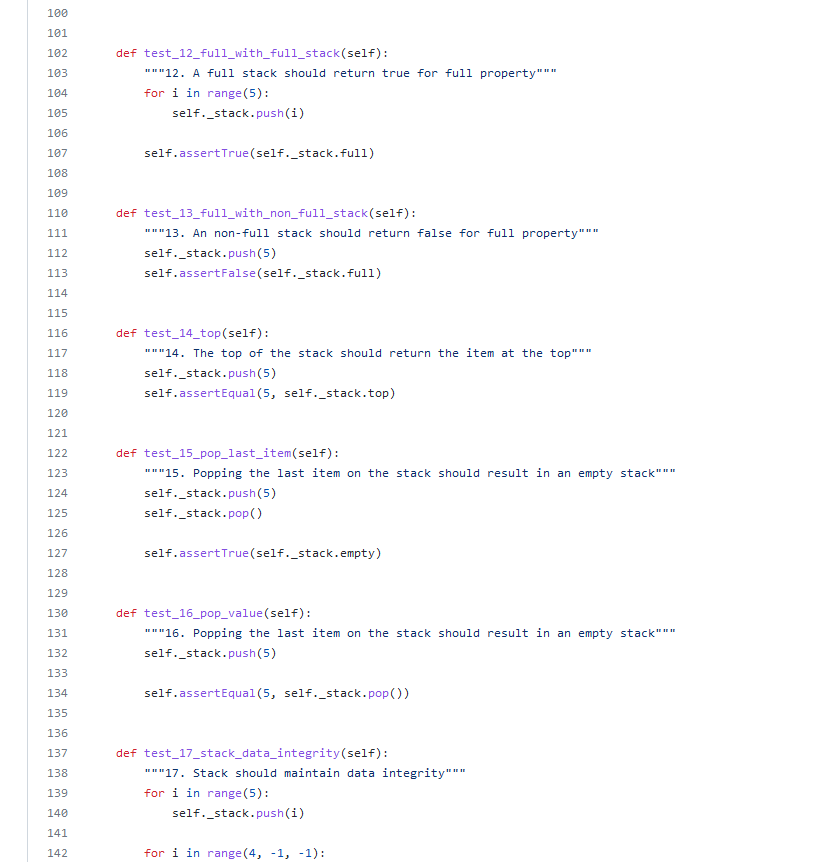 & \\ 5 & \text { class ArrayStackTest(unittest.TestCase): } \\ 6 &