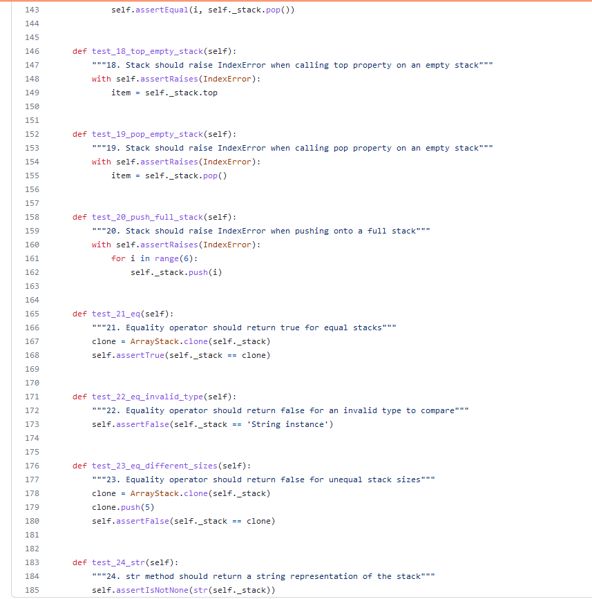 \text { def setUp(self): } \\ 7 & \text { self__stack =