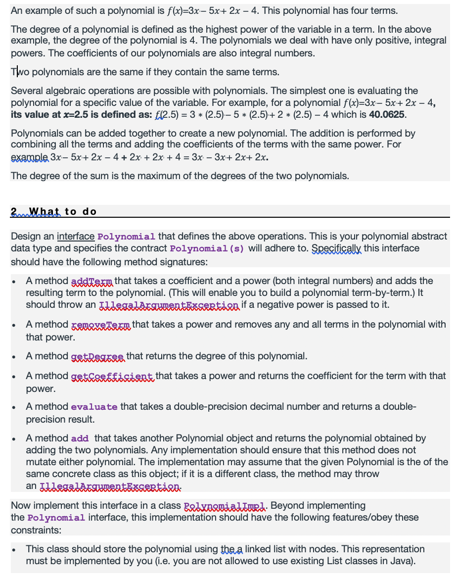HELP PLEASE!!!! Use Java and add test cases + javadoc Your task
