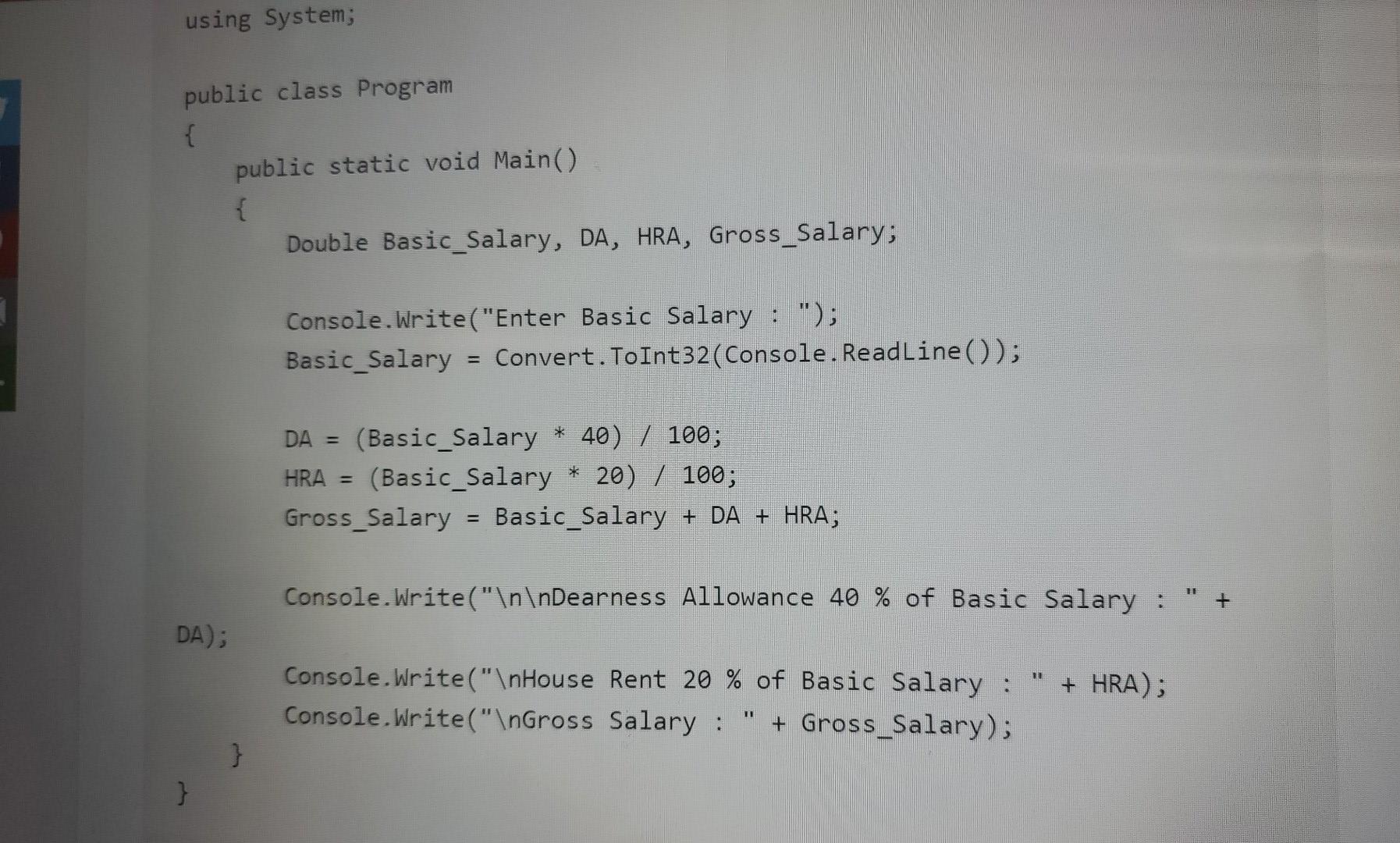 develop an application using C#, where you can determine the payment that
