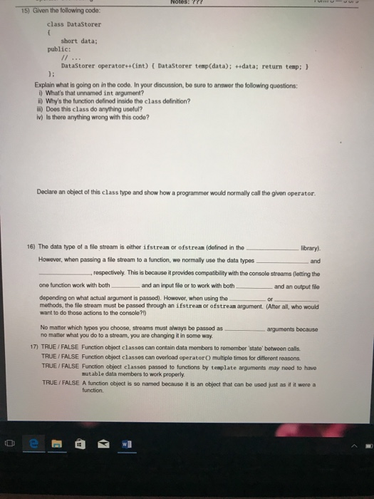  Help please!! Given the following code: class DataStorer { short data: