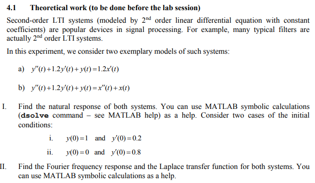  4.1 Theoretical work (to be done before the lab session) Second-order