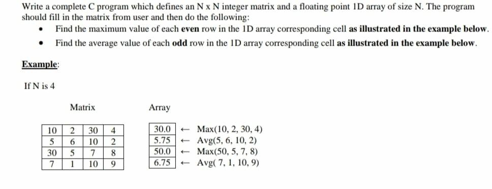  Write a complete C program which defines an N x N