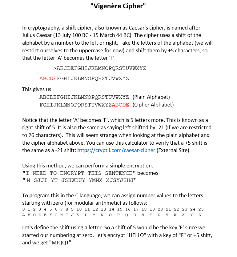  "Vigenre Cipher" In cryptography, a shift cipher, also known as Caesar's