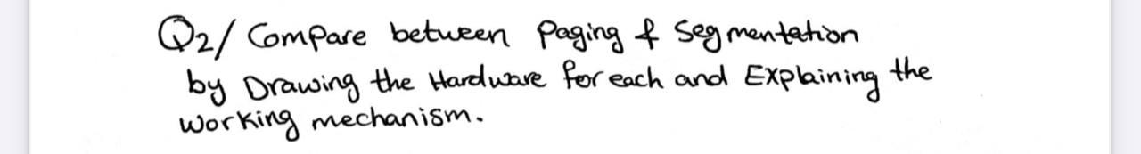  Q2/ Compare between paging & segmentation by Drawing the Hardware for