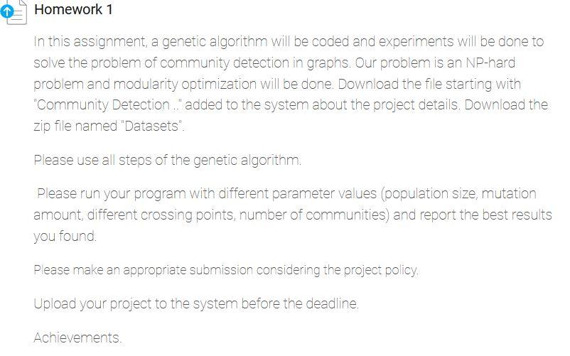 1 Homework 1 In this assignment, a genetic algorithm will be