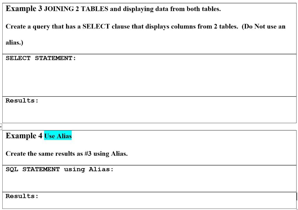 database that you have loaded in either Oracle or MySQL. Fill in