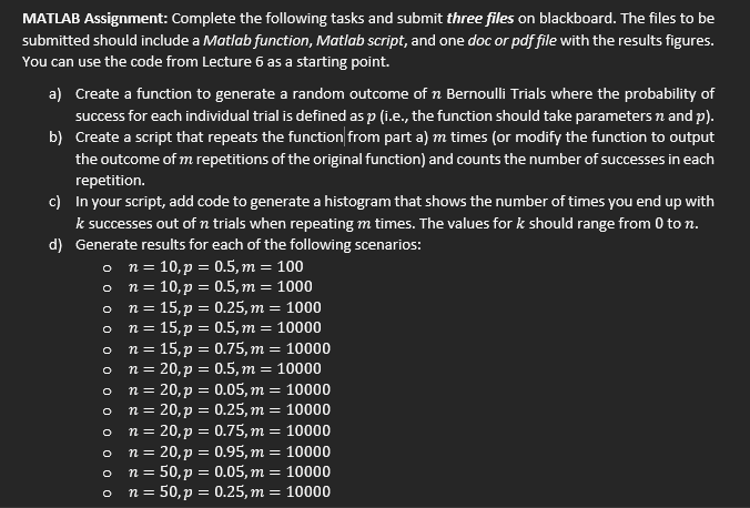  MATLAB Assignment: Complete the following tasks and submit three files on