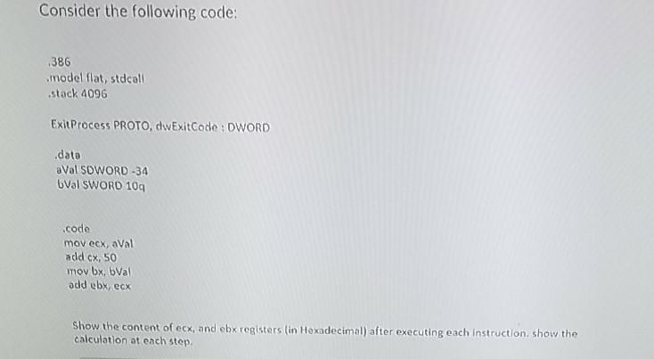  Consider the following code: 1386 model flat, stocall stack 4096 Exit