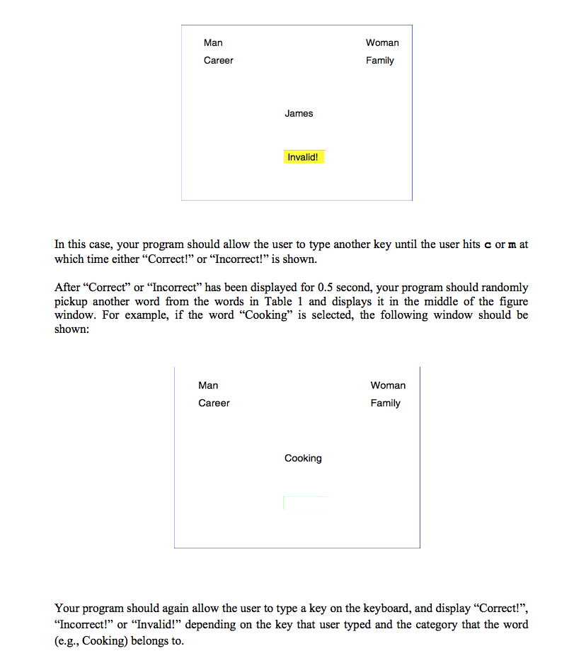 each set of trials, words are presented in both the left and