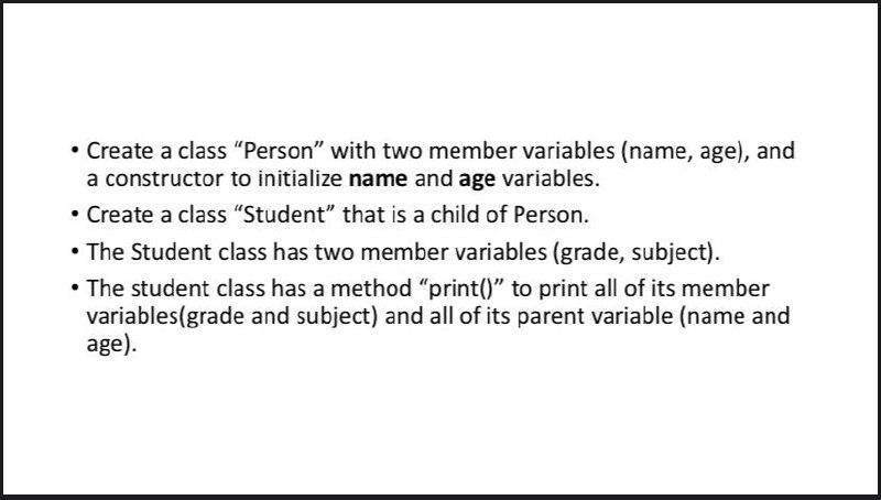 Create a class "Person" with two member variables (name, age), and