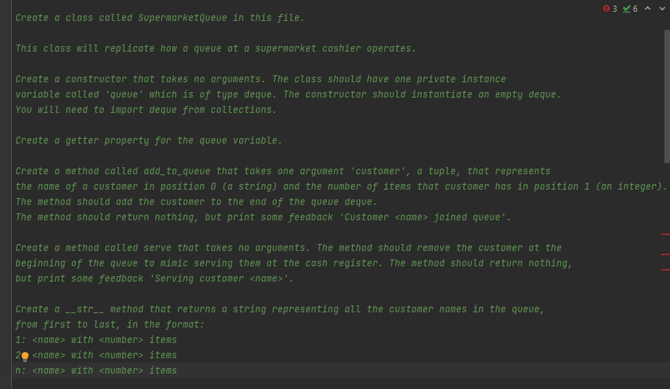 Python 03 x6 Av Create a class called SupermarketQueue in this file.