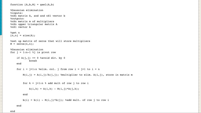 Pivoting) a) Modify the function gael.m (posted in eLearning), so that it