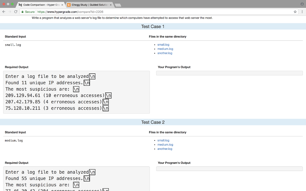Write a java program that analyzes a web server's log file to