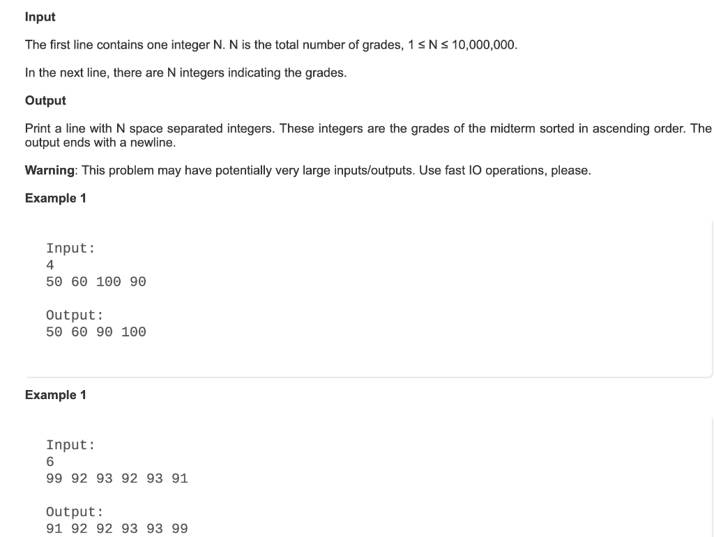 Write solution in Java Input The first line contains one integer N.