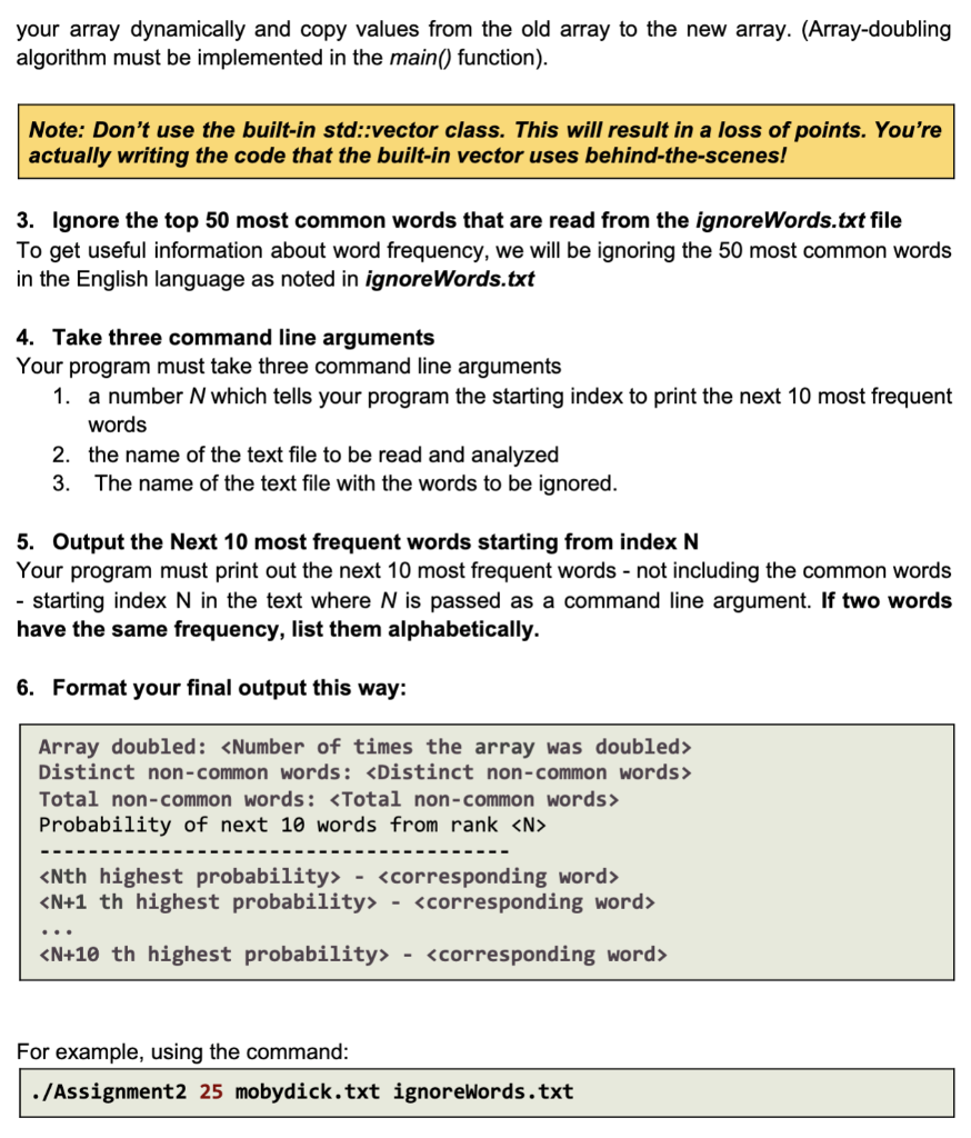 25 mobydick.txt ignoreWords.txt Array doubled: 8 Distinct non-common words: 13744 Total non-common