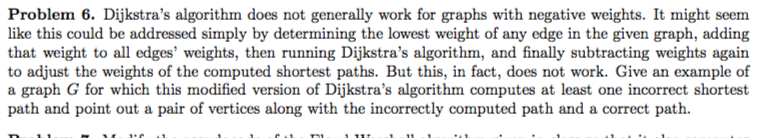 Problem 6. Dijkstra's algorithm does not generally work for graphs with