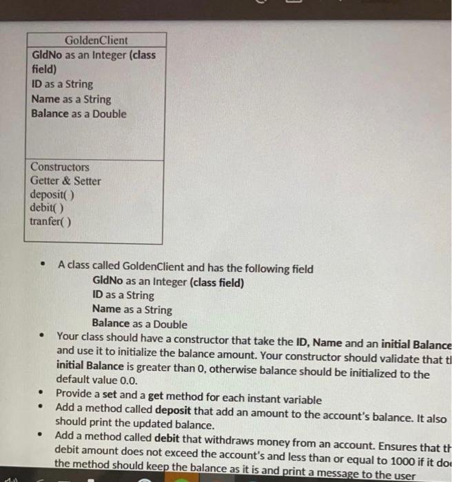 Double transFee as Double Constructors Getter & Setter deposit debit transFee Action