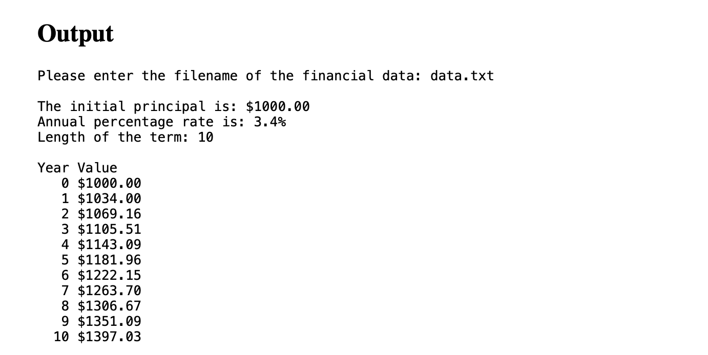 You are given a small text file containing financial data. Your job