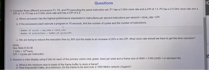  IC Questions 1. Consider three different processors P1, P2, and P3