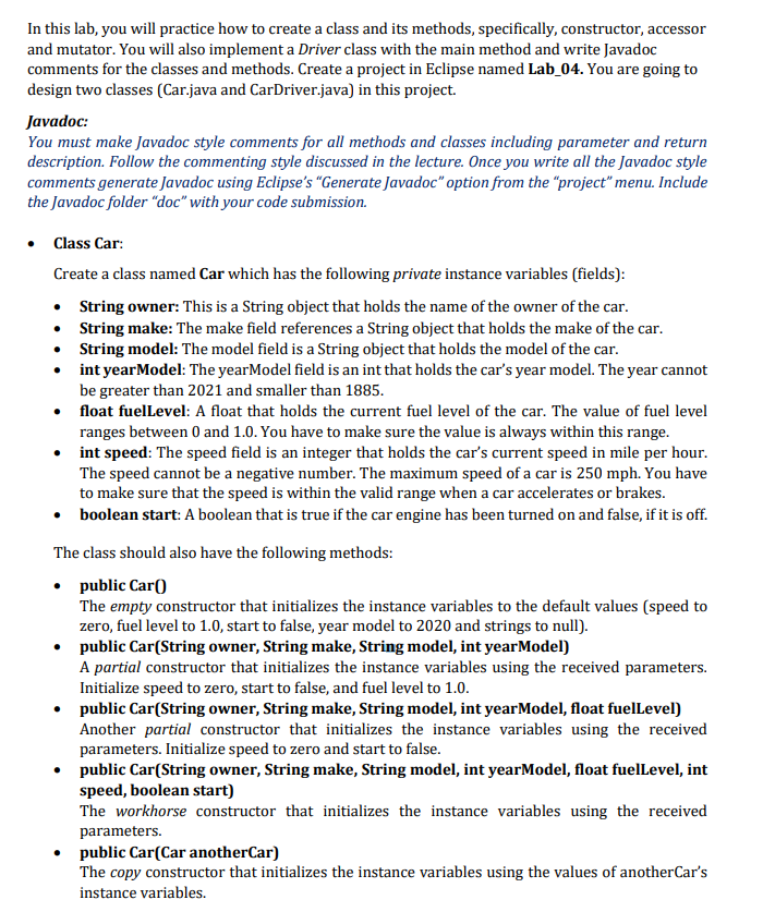  In this lab, you will practice how to create a class