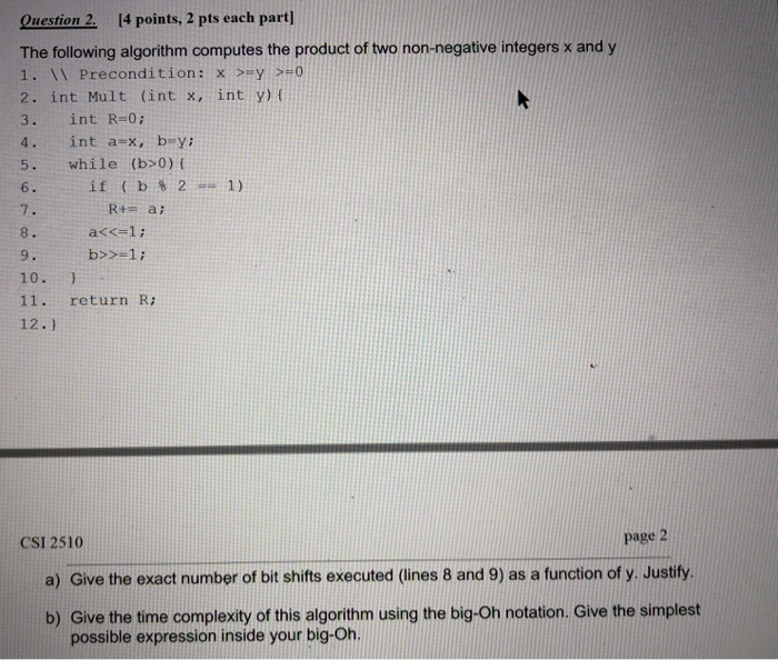  a) and b) Question 2 14 points, 2 pts each part]