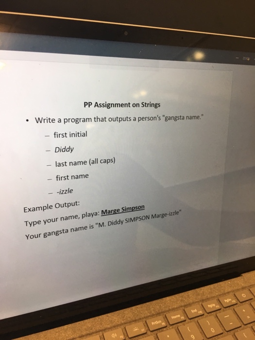  PP Assignment on Strings Write a program that outputs a person's