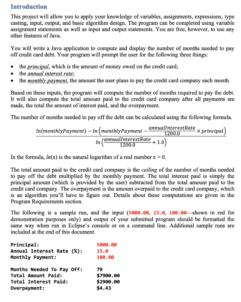  please write a code for Java. thank you Introduction This project
