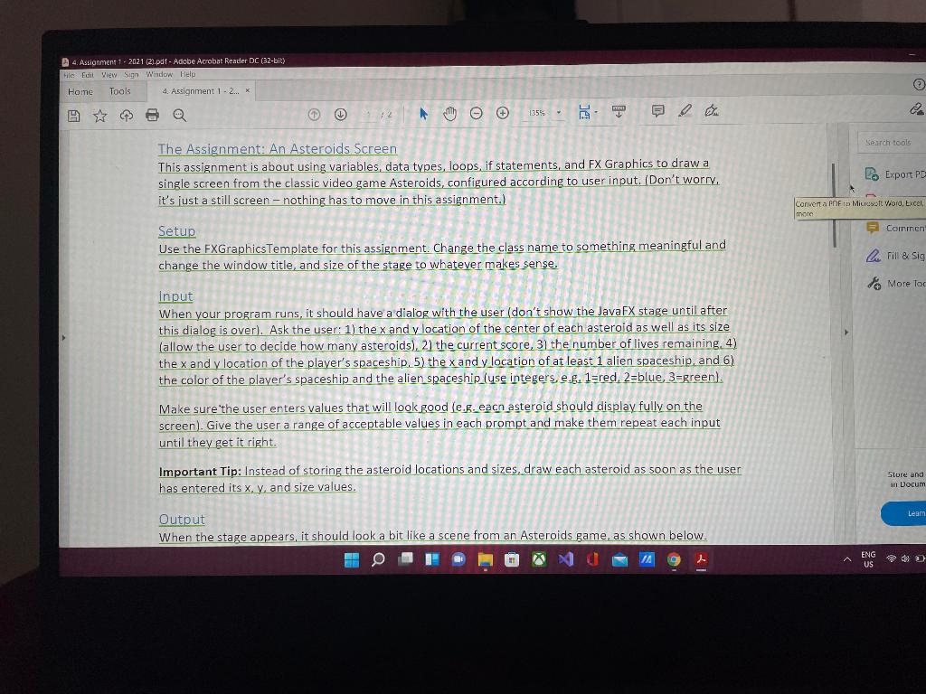 The Assignment: An Asteroids Screen The Program should be in Java This