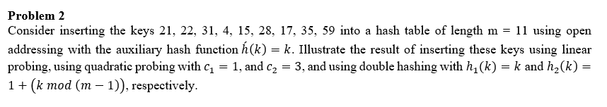  Problem 2 Consider inserting the keys 21,22,31,4,15,28,17,35,59 into a hash table