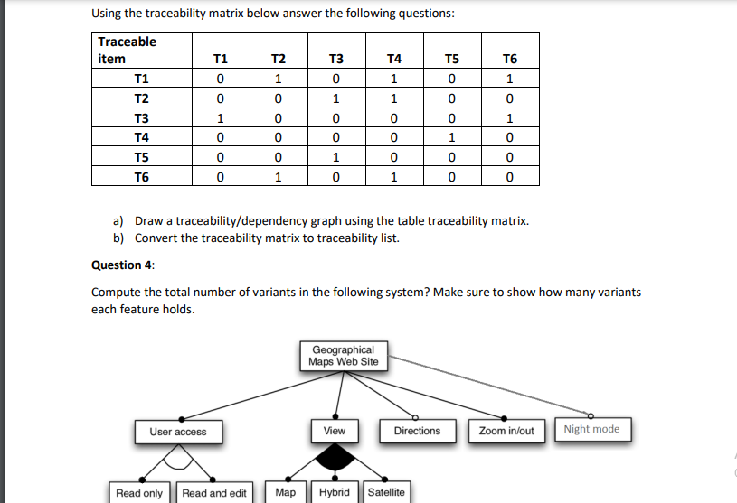  Using the traceability matrix below answer the following questions: Traceable item