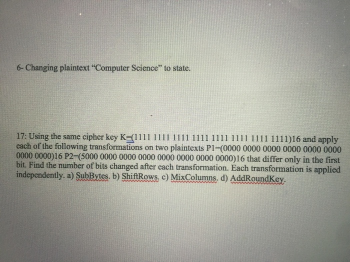  Changing plaintext "Computer Science" to state. Using the same cipher key