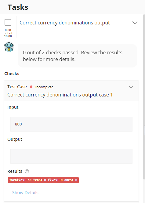 Write a program named MakeChange that calculates and displays the conversion of