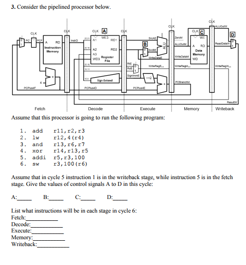  3. Consider the pipelined processor below A RO A2 RD2 Fetch