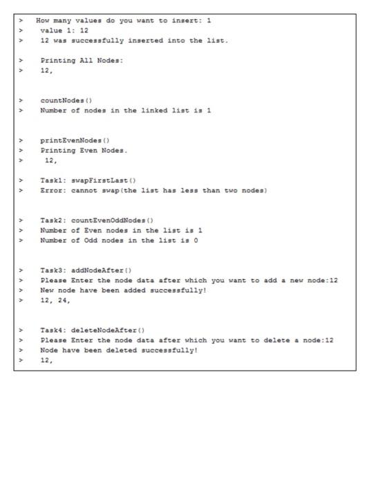 swaps the data of first and last nodes in the linked list.