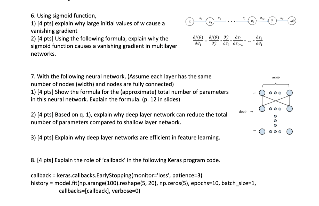  Using sigmoid function, [4 pts] explain why large initial values of