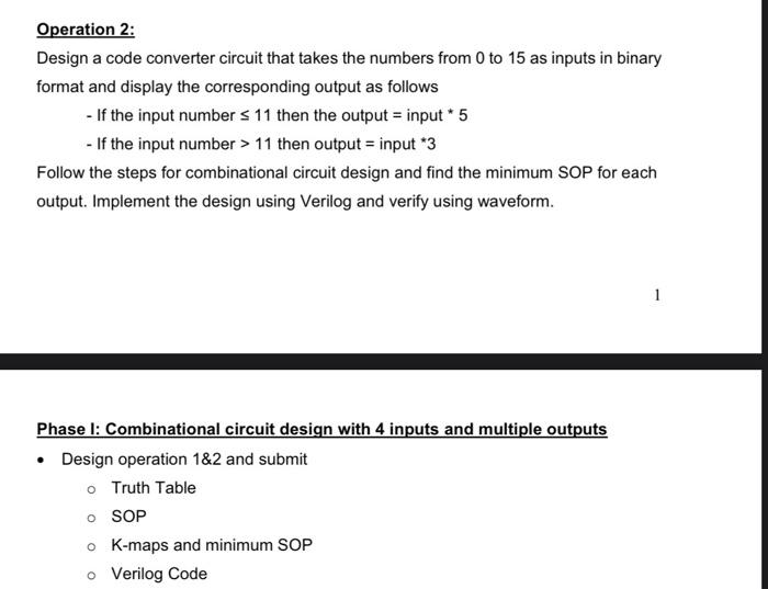plz solve , i will like Operation 2: Design a code converter