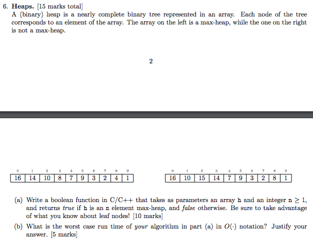  Heaps A (binary) heap is a nearly complete binary tree represented