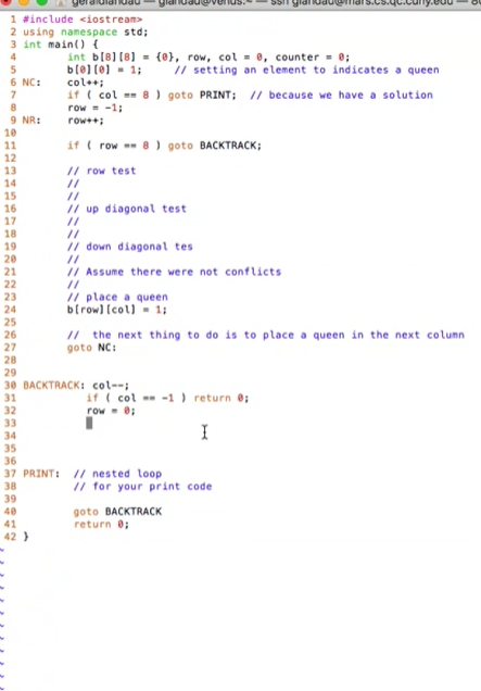  Complete the 8 queens 2 dimensional array program with backtracking .