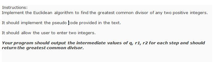  Cryptography Class: In C# programming : Implement the Euclidean algorithm to