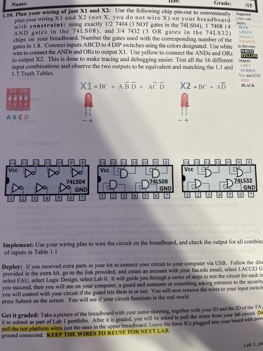 Please Help with wiring plan Name: Grade: /15 color code leputs