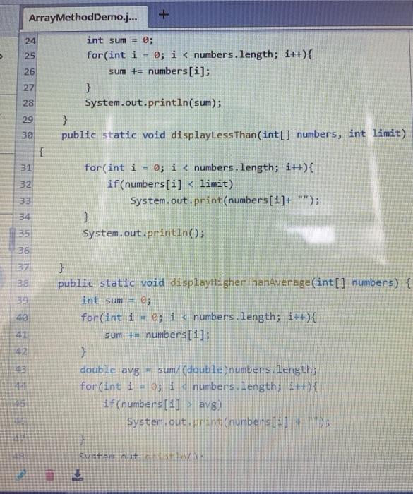 in No Define displayReverse in ArrayMethodDemo class Define displaySun In ... 2