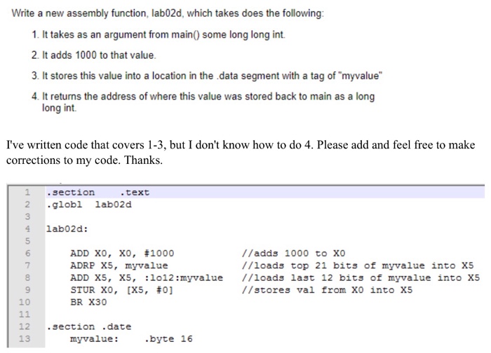  Please answer using ARMv8 and not MIPS. Write a new assembly