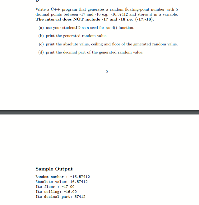  Write a C++ program that generates a random floating-point number with