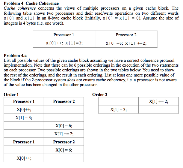  Problem 4 Cache Coherence Cache coherence concerns the views of multiple